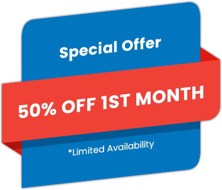 A promotional offer for 50% off the first month's rent for self-storage in Burlington, NC