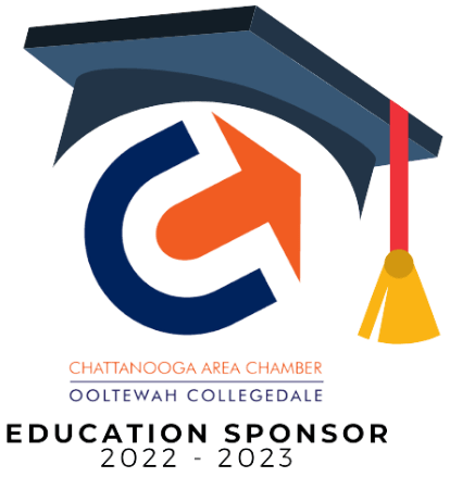 Logo for Chattanooga Area Chamber Ooltewah Collegedale Education Sponsor 2022-2023, featuring a graduation cap icon.