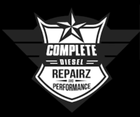Black-and-white shield logo reading “Complete Diesel Repairz Performance” with a star emblem on top