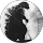 A black and white silhouette of a monster in a circle.