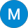 The letter m is in a blue circle on a white background.