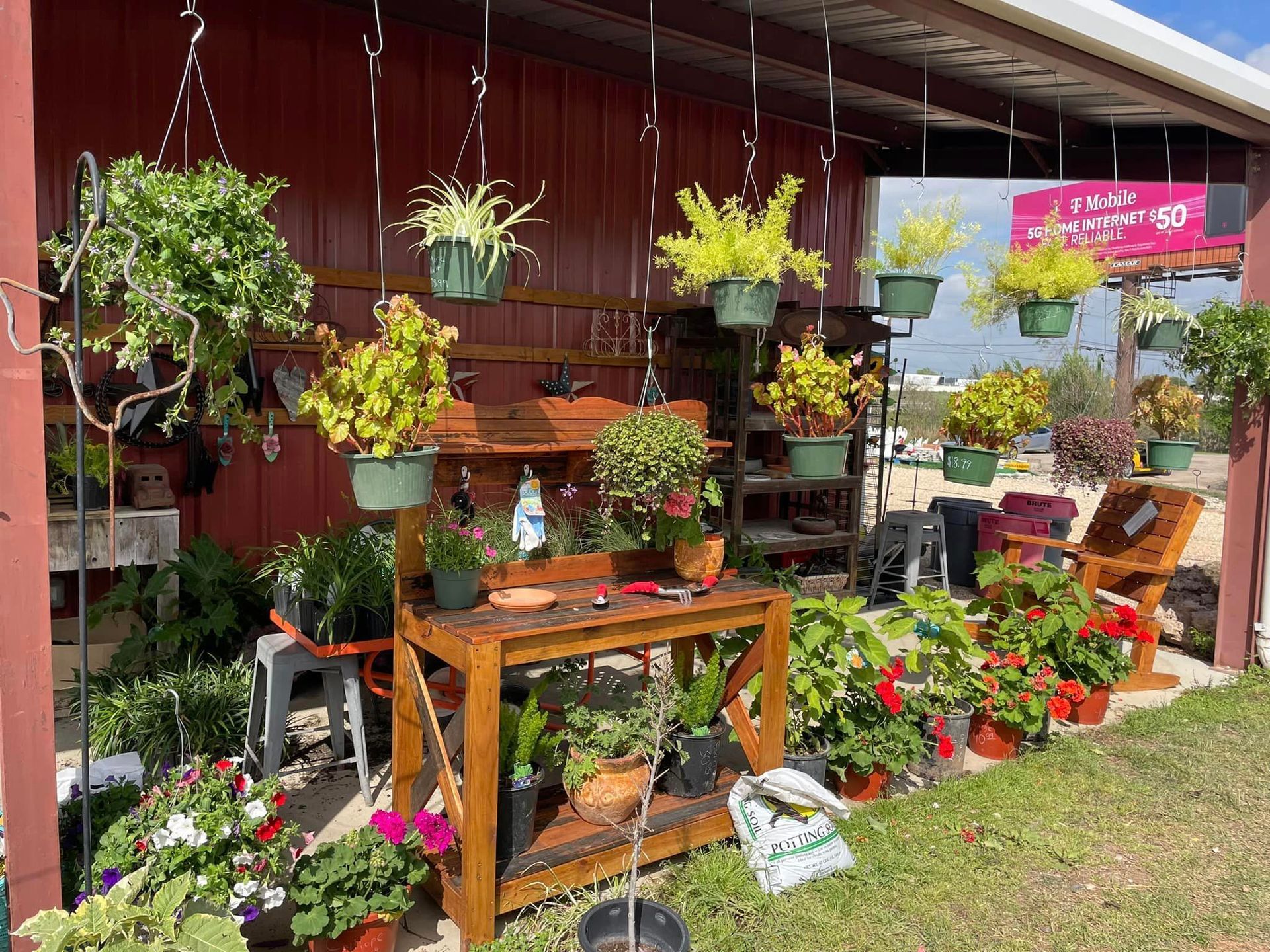 Colorful plant nursery back porch