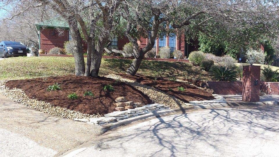 Xeriscaped slope in front of house