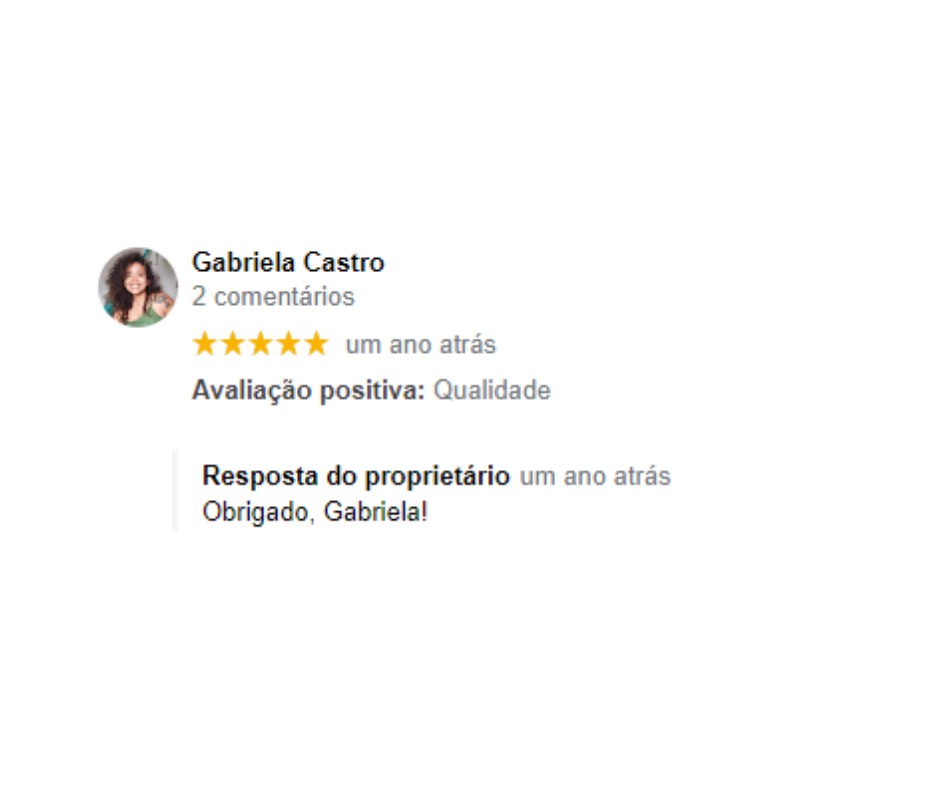 Review from Gabriela Castro with 5 stars and owner's response: 