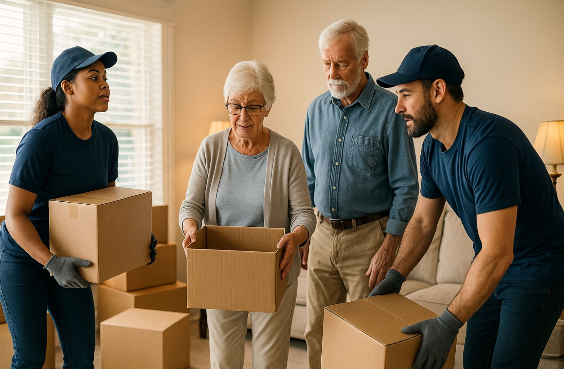 Your Helpful Neighbors assisting seniors with packing and downsizing during a moving service in Ferndale, Michigan.