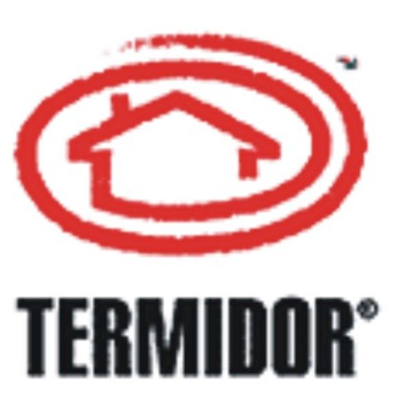 Termidor logo: Red house outline inside a red oval; below is the word