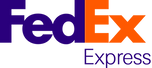 The fedex express logo is purple and orange on a white background.