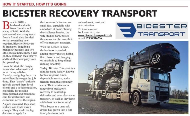 Publication on the journey of Bicester Recovery & Transport becoming Bicester Transport and the growth.