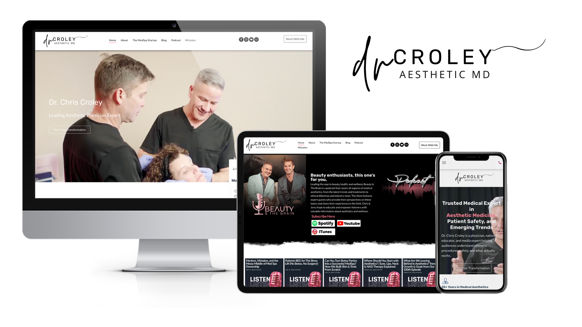 The Dr Croley website built by LA Media Group, shown on a desktop, a tablet and a phone