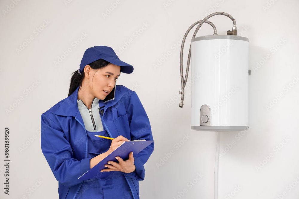 female engineer performing a boiler service