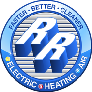 Blue RR logo with circular text: "Faster. Better. Cleaner." and "Electric Heating Air"