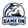 Charter boat logo with leaping sailfish and fishing boat, text: &ldquo;CHARTER BOAT GAME ON&rdquo;