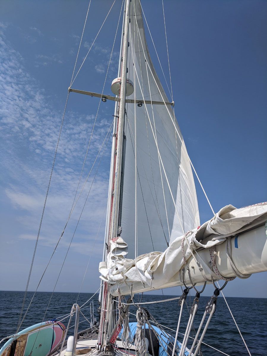 Reefed for heavy weather (3 reefs in the maine)