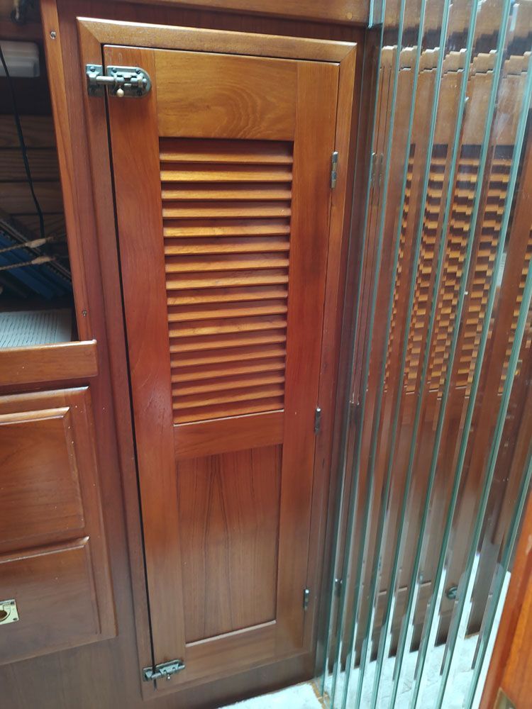 Large Cedar Hanging locker, vertical 2 in beveled mirror to give a larger feel of the space