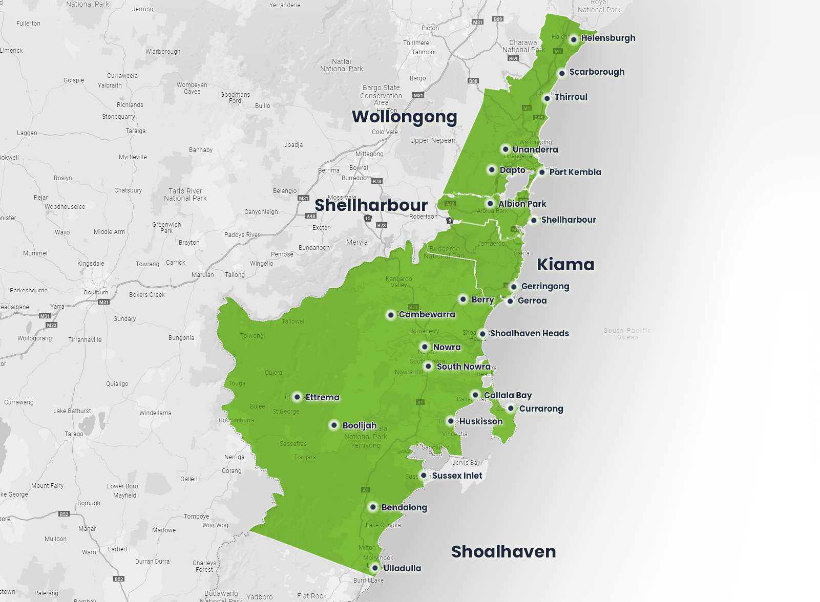Bin Master service areas