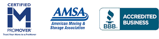 Smooth Move & Delivery professional certifications: Certified ProMover, AMSA member, and BBB Accredited Business logos.