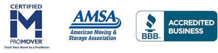 Smooth Move & Delivery professional certifications: Certified ProMover, AMSA member, and BBB Accredited Business logos.