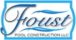 Foust Pool Construction LLC logo with blue script lettering and white background