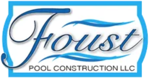 Foust Pool Construction LLC logo with blue script lettering and white background