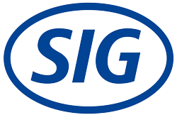 Ein blaues Sig-Logo in einem Oval auf weissem Hintergrund