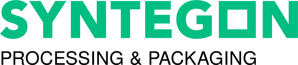 Das Logo für die Verarbeitung und Verpackung von Syntegon ist grün und weiss.