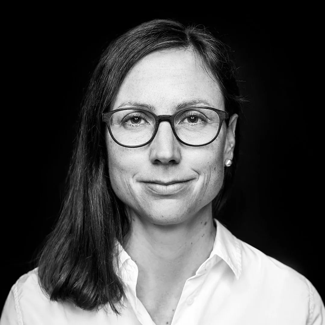 Black and white portrait of Petra Roost.
