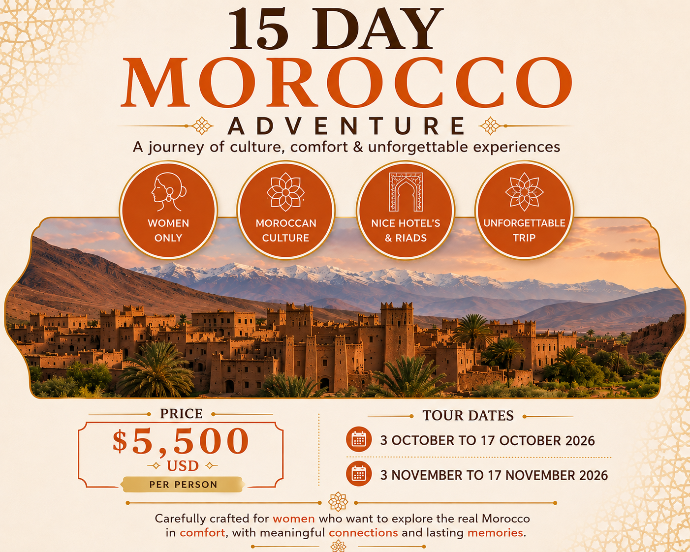 15 Day Grand Morocco Tour For Women Only