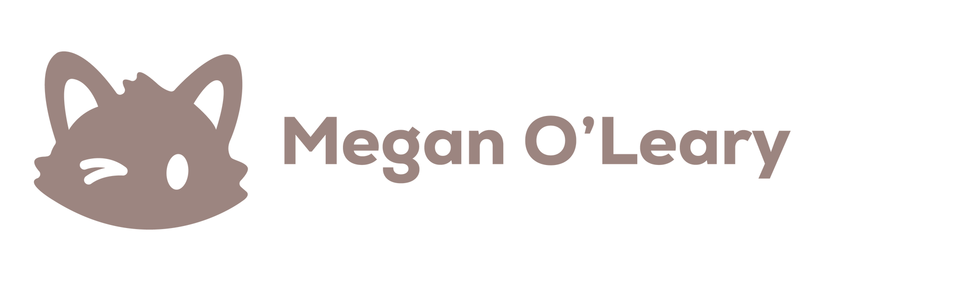 Megan O&rsquo;Leary logo with a stylized gray cat icon on a white background