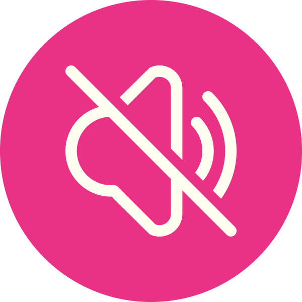 Muted speaker icon in a pink circle with a diagonal slash
