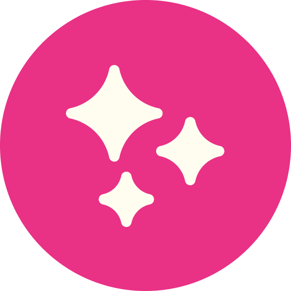 Pink circle with three white sparkle stars icon