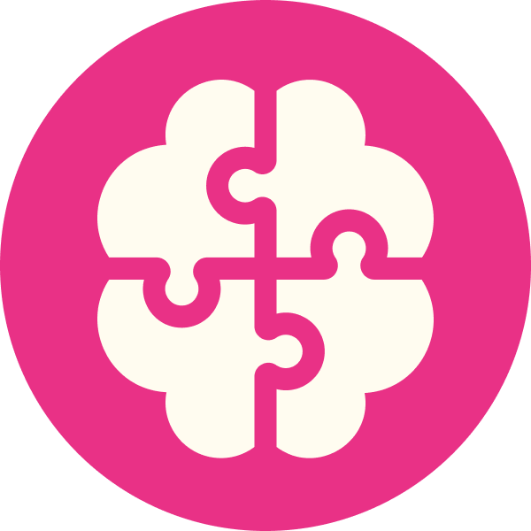 Pink circle with white puzzle-piece brain icon