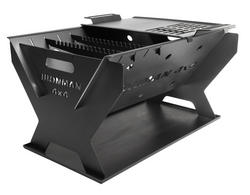 A black fire pit with the word ironman on it