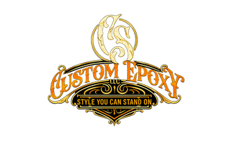 Custom Epoxy logo with gold lettering and ornate emblem on a white background, reading &ldquo;Style You Can Stand On.&rdquo;