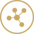 Gold network icon inside a gold circle on a white background