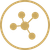 Gold network icon with connected nodes inside a gold circle on a white background