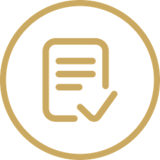 Gold checklist icon inside a circle on a white background