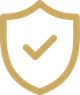 Gold shield with a checkmark icon