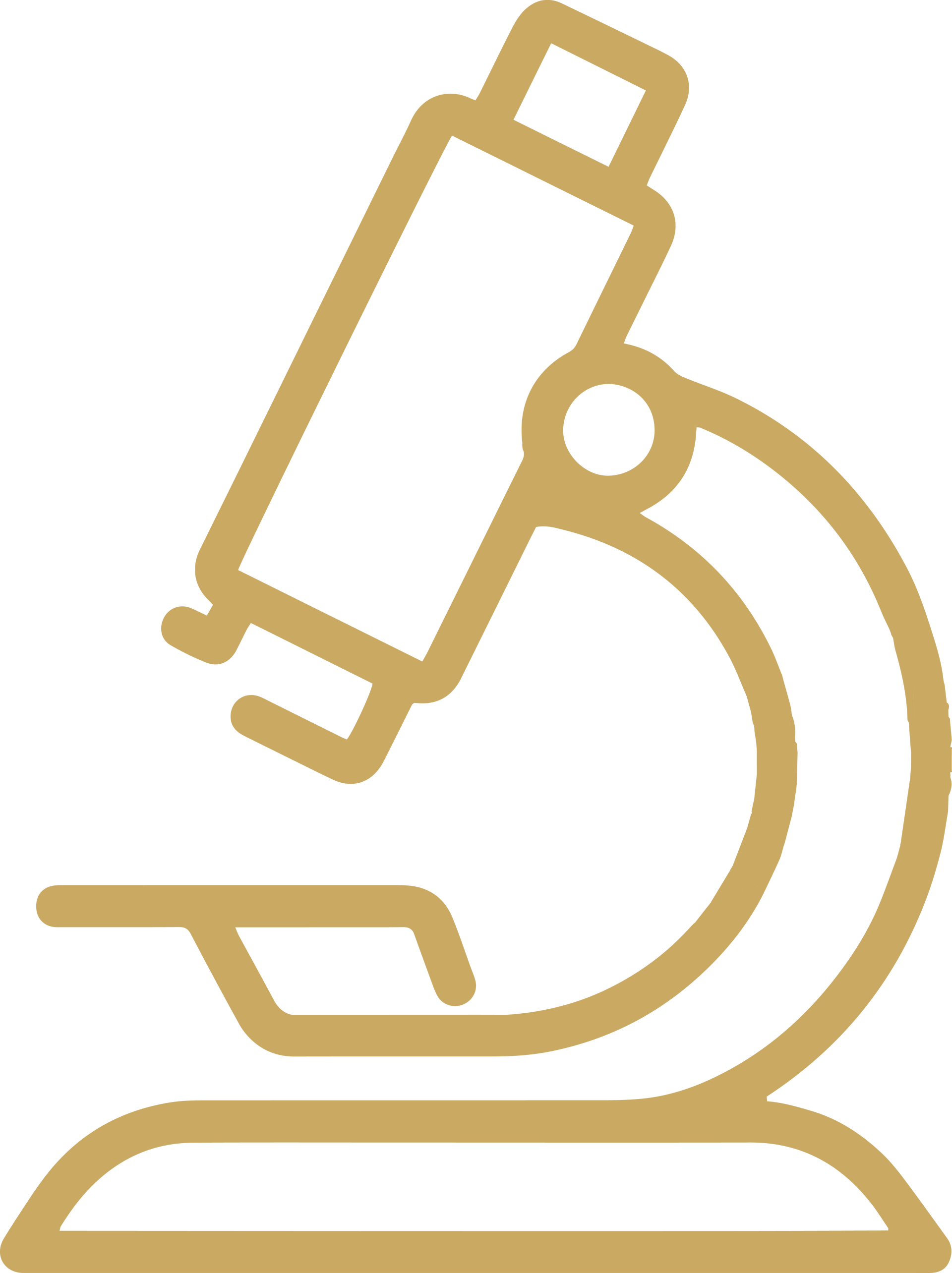 Gold outline of a microscope icon on a white background