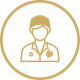 Gold icon of a medical professional in a lab coat inside a circle