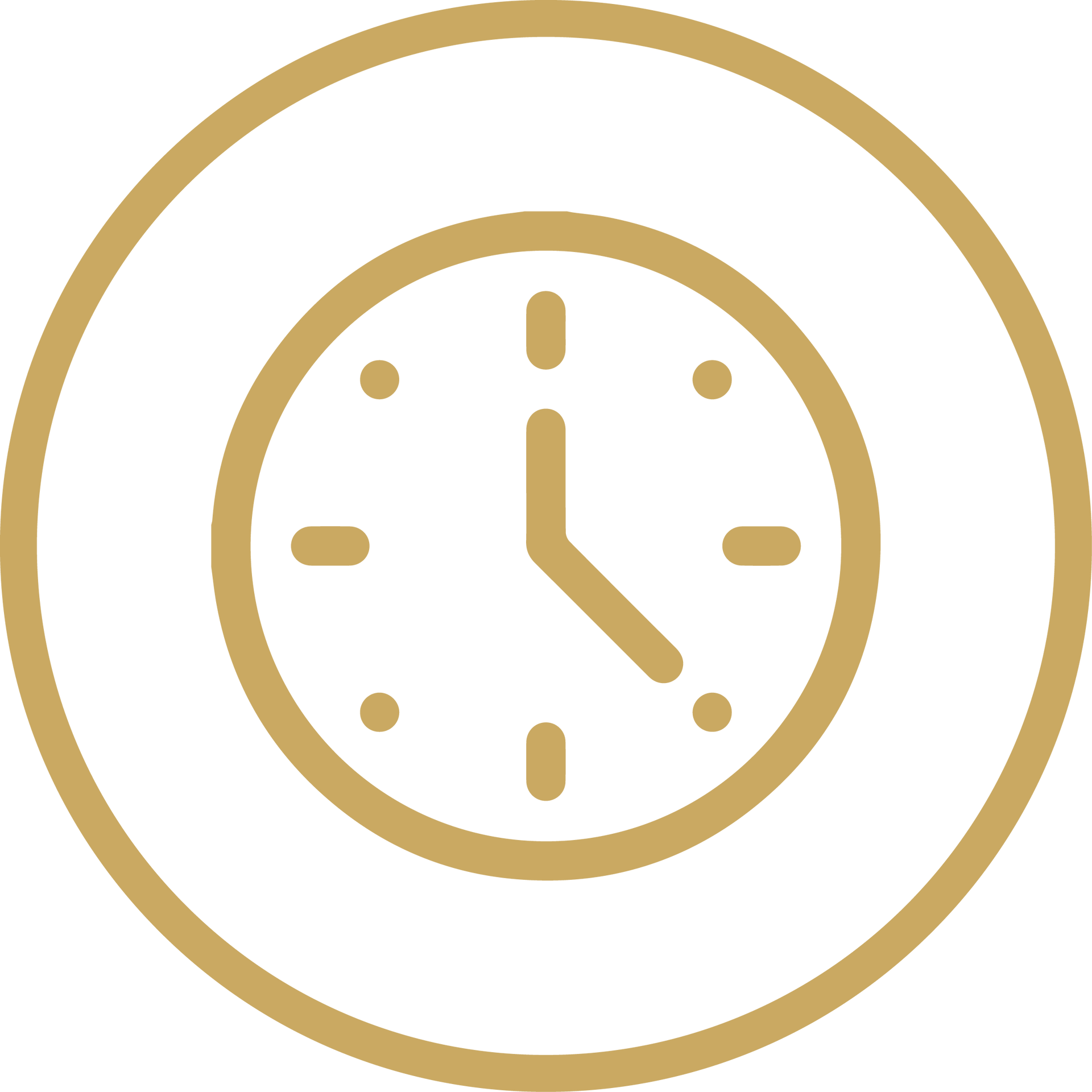 Gold clock icon with a circular border, showing time around 4:20