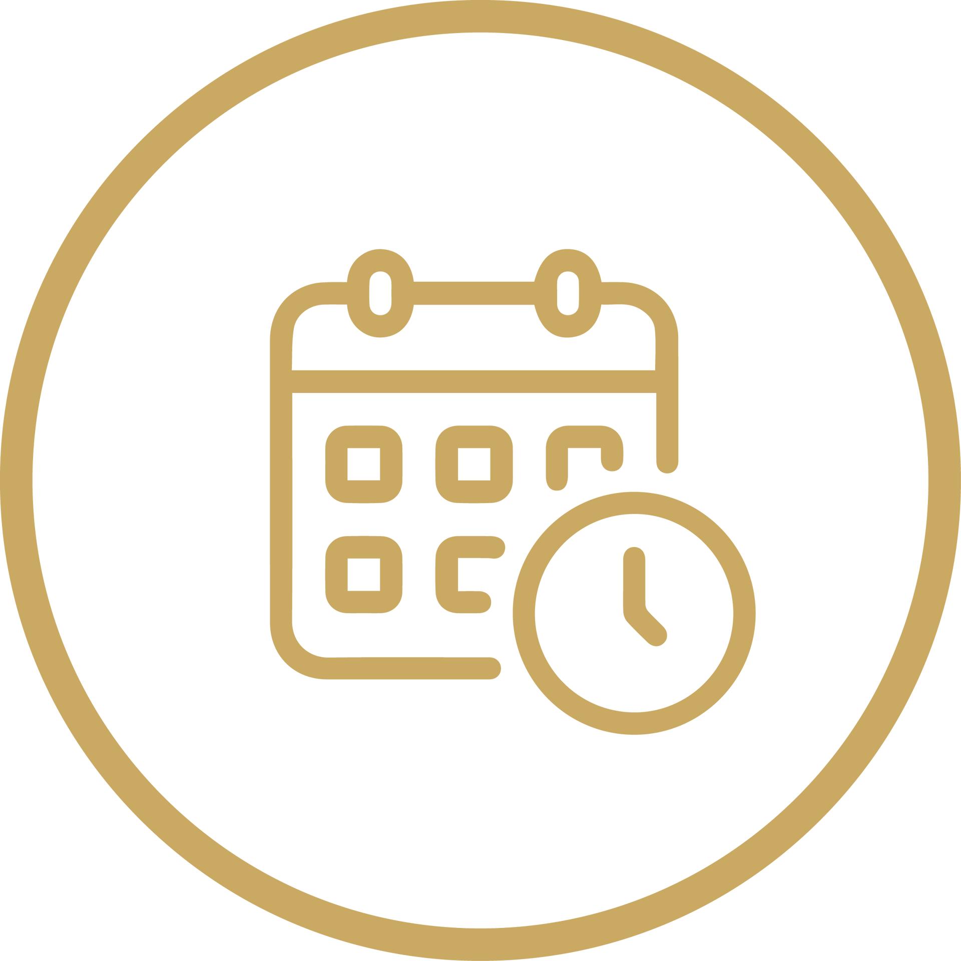 Gold calendar icon with a clock inside a circle, suggesting scheduling or time management