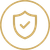 Gold shield with checkmark inside a thin gold circle on white background