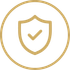 Gold shield with checkmark inside a circle icon on a white background