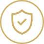 Gold shield with checkmark inside a thin gold circle on white background