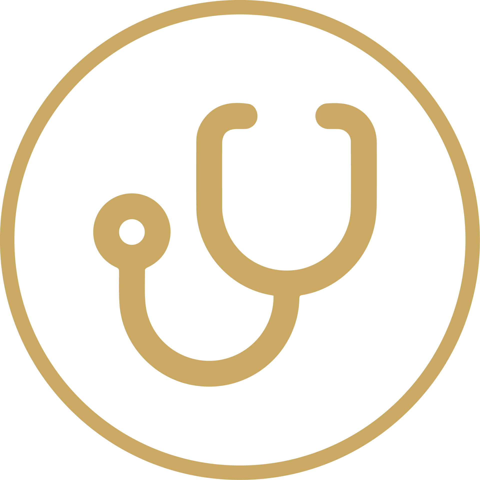 Gold stethoscope icon inside a gold circle on a white background
