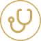 Gold stethoscope icon inside a gold circle on a white background