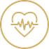 Gold heart with an ECG line inside a gold circle on a white background