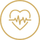 Gold heart with an ECG line inside a gold circle on a white background