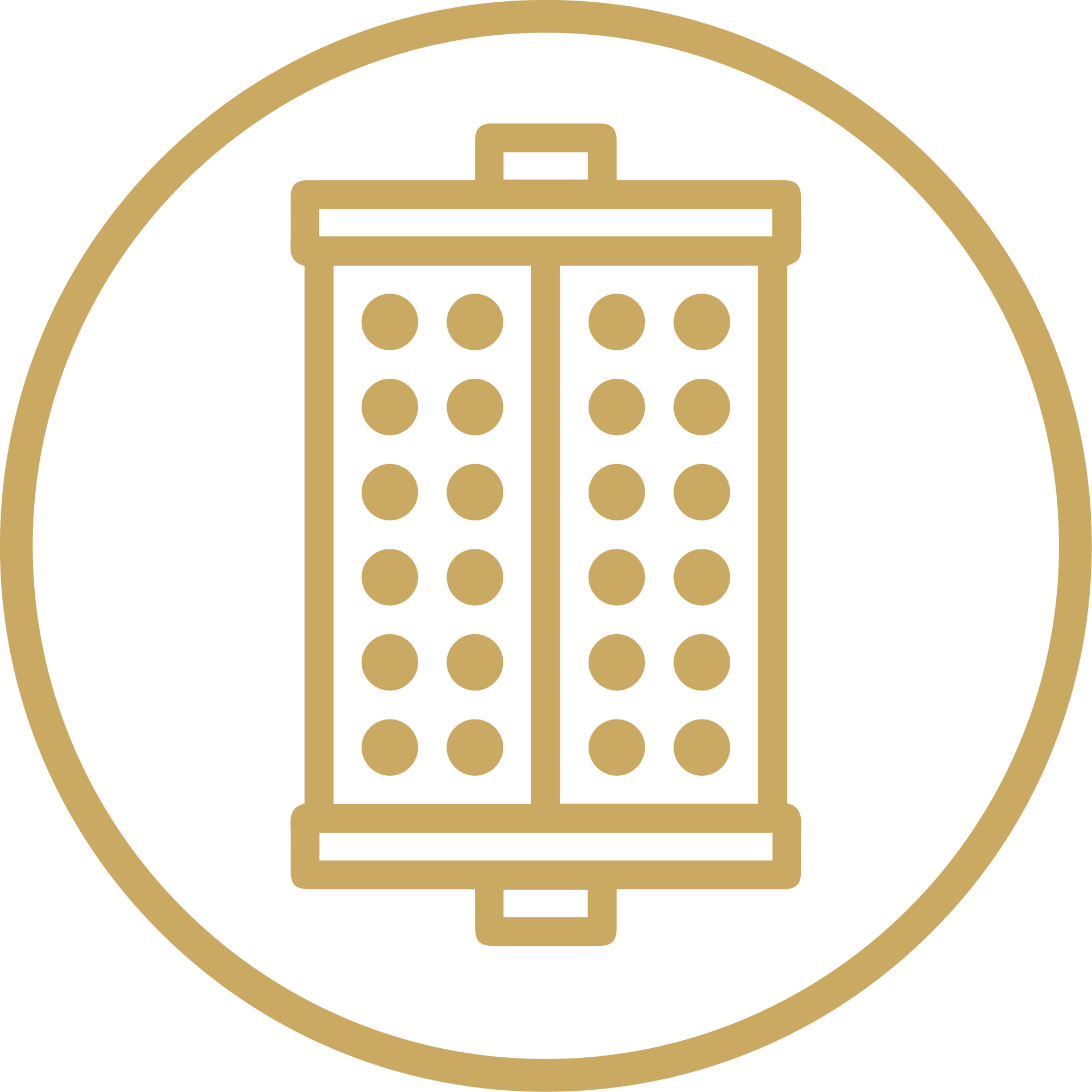 Gold line icon of a cylindrical air filter inside a circle