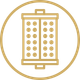 Gold synagogue Torah scroll icon inside a circle on a white background